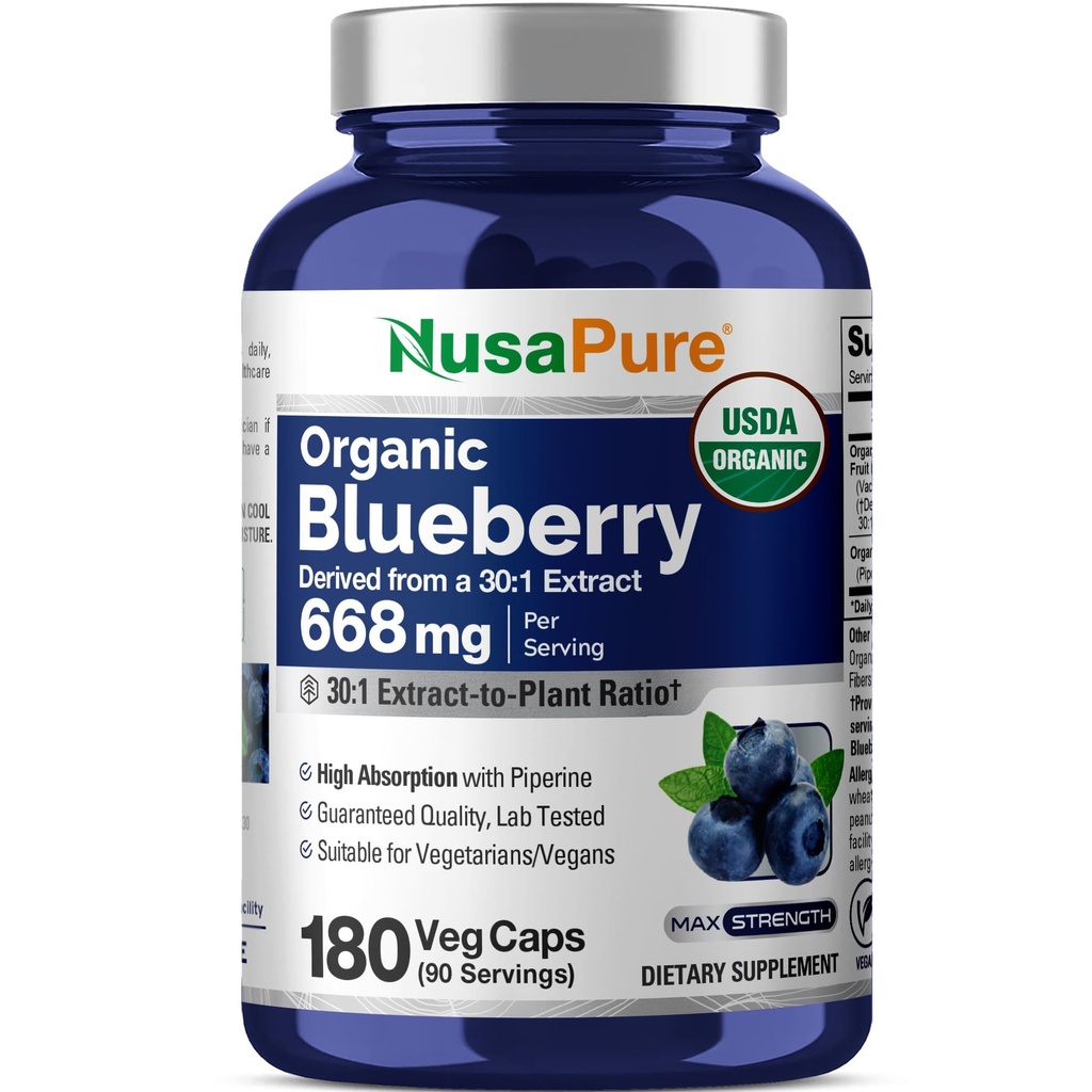NusaPure Blueberry συμπυκνωμένο 20.000mg - 180 Veggie Σκόνη καπάκια (Extract 30:1, 100% χορτοφάγους, μη-GMO)