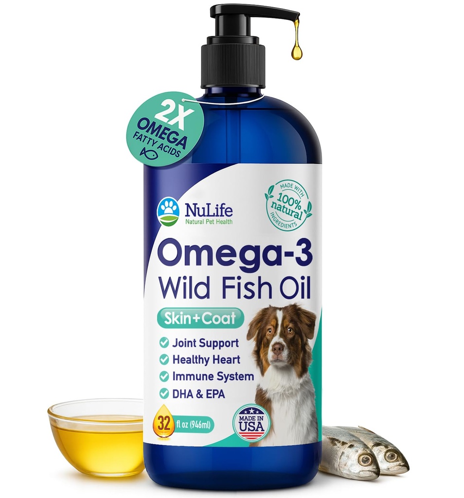 Omega 3, 6 & 9 Fatty Asits ile Köpekler için Sıvı Balık Yağı, İzlanda'dan Vahşi Caught, Shedding, Itchy Skin, Allergies, Beyin ve Kalp Sağlığı, EPA + DHA'da Zengin - 32 oz
