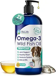 Omega 3, 6 & 9 Fatty Asits ile Köpekler için Sıvı Balık Yağı, İzlanda'dan Vahşi Caught, Shedding, Itchy Skin, Allergies, Beyin ve Kalp Sağlığı, EPA + DHA'da Zengin - 32 oz