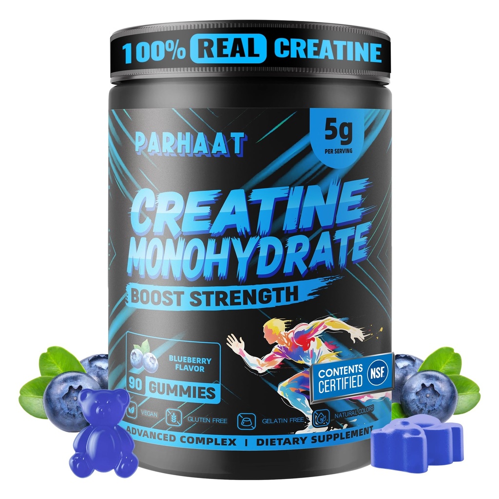 NSF Certified Creatine Gummy - Creatine Monohydrate Gummies 5g for Men & Women - Boost Focus,Strength, and Endurance, Vegan, Gluten-Free, Non-GMO, 2.5 Gram Creatine per Gummy (Blueberry 90 ct)