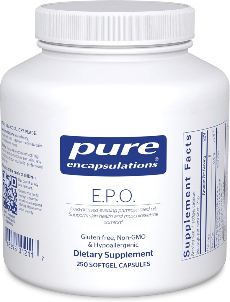 Pure Encapsulations E.P.O. ( Primrose Oil) | Hipoallergen Diyet Tamam% 9 GLA | 250 Softgel Capsules