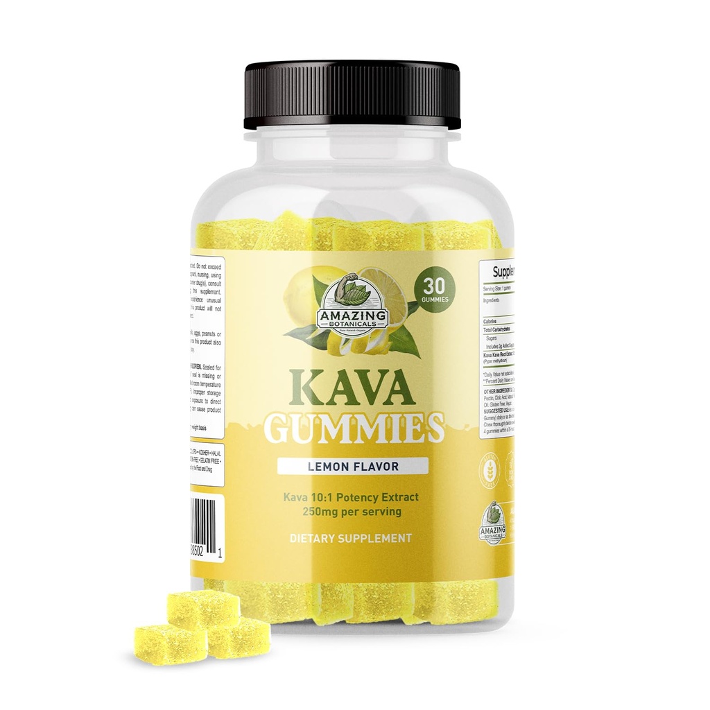 Şaşırtıcı Botanikler Zesty Lemon Kava Gummies - Gummy başına 250 mg - Rahatlama ve Dinlenme Geceleri için Doğal Uyku Yardımı, Non-GMO, Vegan, Gluten-Free - 30 Gummies