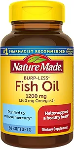 Doğa Burp-Less Fish Oil 1200 mg, 60 Softgels, Fish Oil Omega 3 Supplement For Heart Health (Pack of 3)
