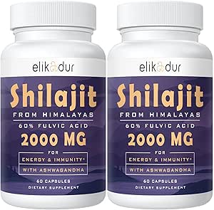2000 MG Shilajit Supplement,% 100 Pure Shilajit with 85+ Trace Minerals & 60 Fulvic Acid, Boost Energy & Immunity, Vegan, Natural, 120 Capsules