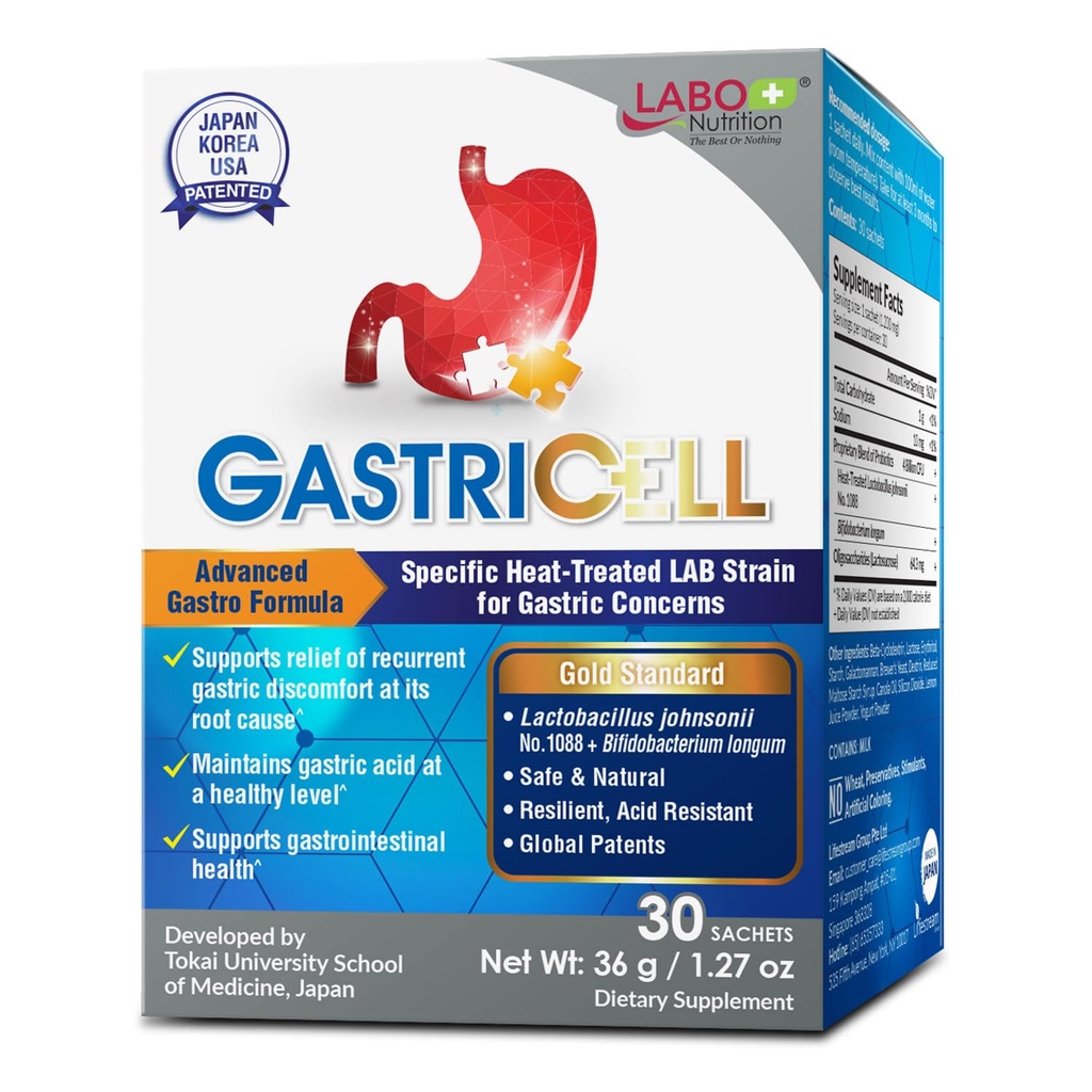 LABO Beslenme GASTRICELL - Asit Reflux, Heartburn, Gastrik Discomfort, Doğal Savunma Gastrik Distress 30 sachets