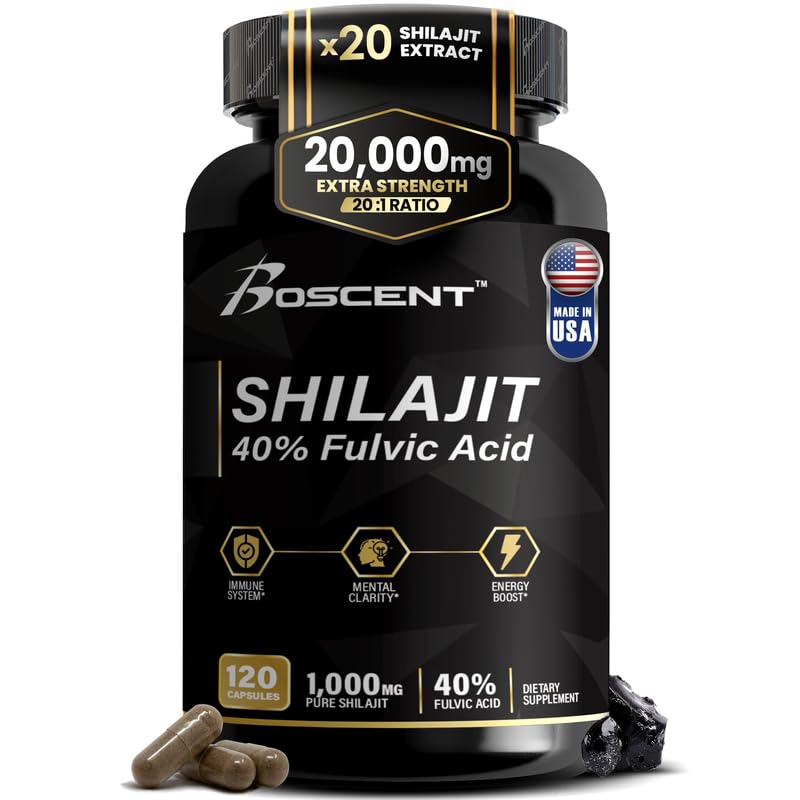 Shilajit Κάψουλες 20.000mg – Αμιγής Shilajit Ιμαλαΐων για άνδρες και γυναίκες – Βιολογικό συμπλήρωμα Φουλβικού οξέος με 85+ Ιχνηλάτηση Ορυκτών – Υψηλής Ικανότητας Φυσική Ενέργεια & Ζωτικότητα Υποστήριξη – 120 Κάψουλες Vegan