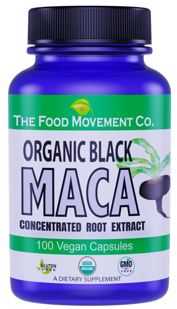 Η ΚΙΝΗΤΙΚΟΤΗΤΑ ΤΡΟΦΙΜΩΝ CO. Black Maca 500mg 60 Κάψουλες - Οργανικές, μη ΓΤΟ, Vegan, Χωρίς γλουτένη Μαύρο συμπλήρωμα ρίζας Maca για όλη την ευεξία του σώματος