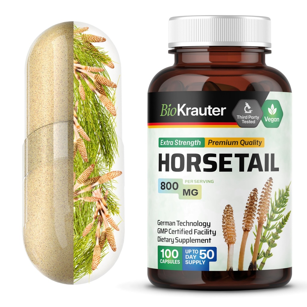 BIO KRAUTER Καψάκια βοτάνων Horsetail - 800 mg Δύναμη - 100 Count - Καψάκια σκόνης Horsetail - Υποστήριξη μαλλιών