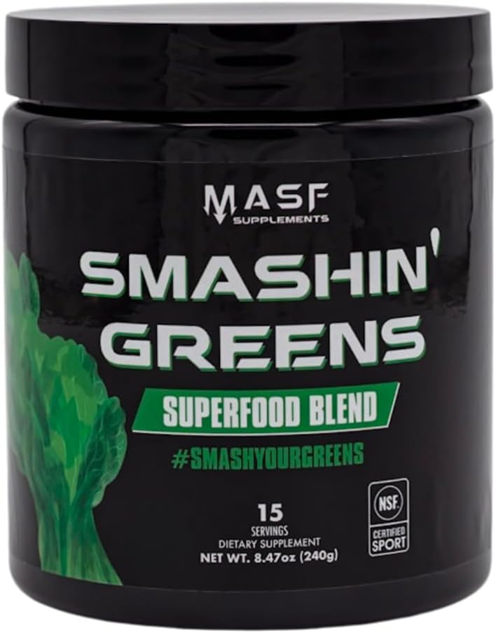 MASF Supplements Smashin' Greens Superfood Organik Yemek - 15 Hizmet - Boost Energy, Immune Support, Digestive Health with Organic Wheat Grass, Spirulina, Chlorella - NSF sertifikalı