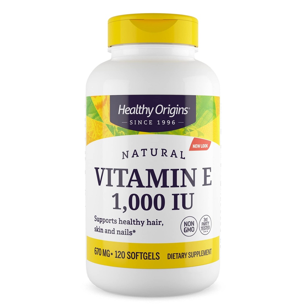 Sağlıklı Origins Vitamin E, 1.000 IU (Doğal) Karma Tocopherols - Vitamin E Supplement - Gluten-Free & Non-GMO Skin, Hair & Nails - 120 Softgels