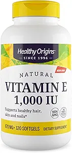 Sağlıklı Origins Vitamin E, 1.000 IU (Doğal) Karma Tocopherols - Vitamin E Supplement - Gluten-Free & Non-GMO Skin, Hair & Nails - 120 Softgels