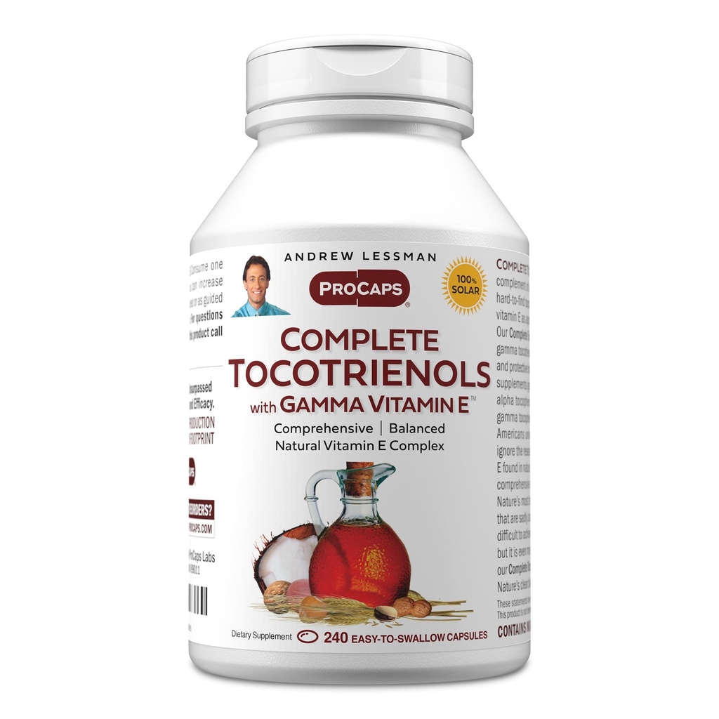 ANDREW LESSMAN Complete Tocotrienols with Gamma Vitamin E 240 Softgels - Οκτώ Μορφές Βιταμίνης Ε (Alpha, Beta, Gamma, Delta Tocopherols και Tocotrienols). Ισχυρό αντιοξειδωτικό. Χωρίς πρόσθετα