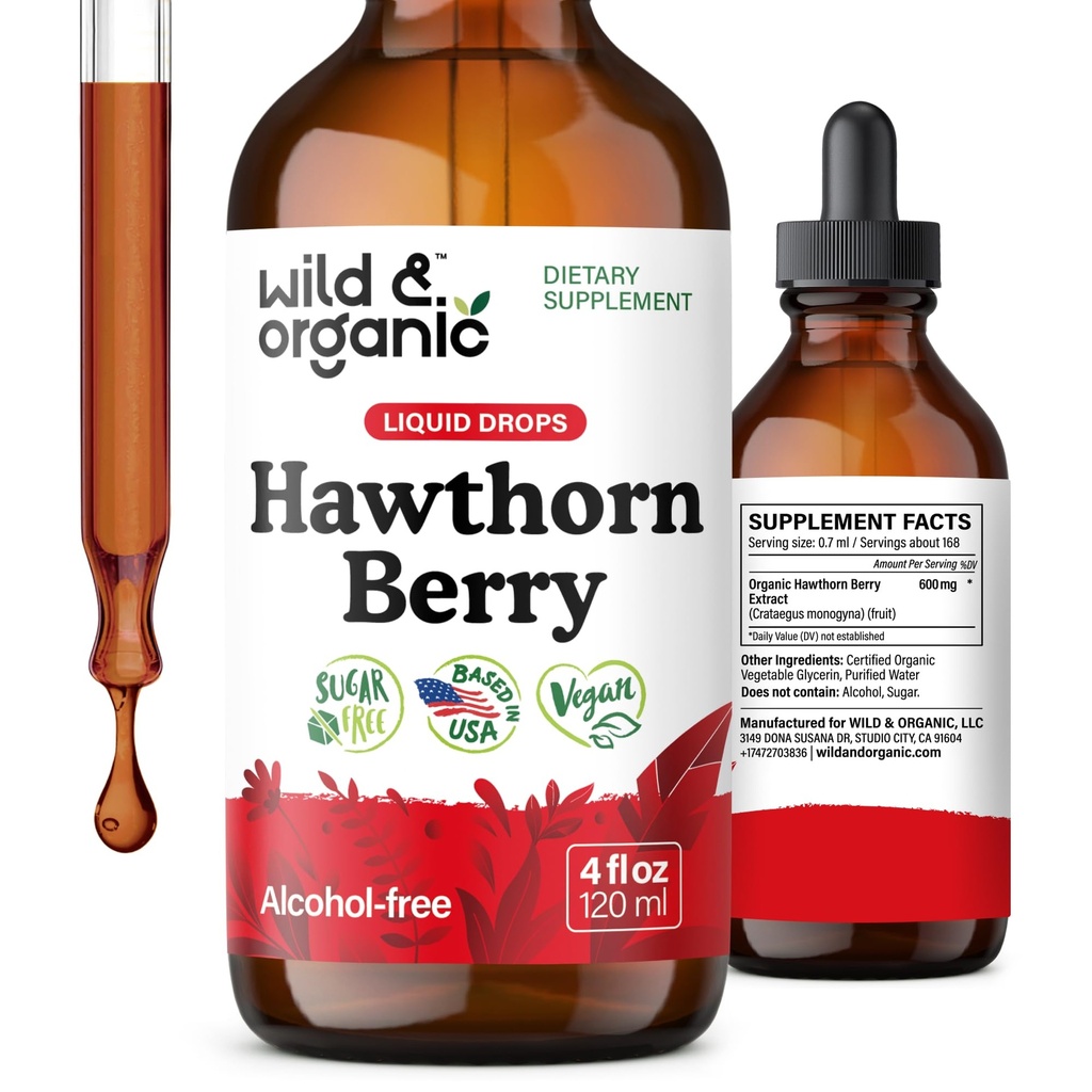 Vahşi & Organik Hawthorn Berry Tincture 600 mg - Sıvı Hawthorne Berry Genel Destek için Tamam - Vegan, Şeker & Alkol Ücretsiz Meyve Ekstraları - 4 fl oz