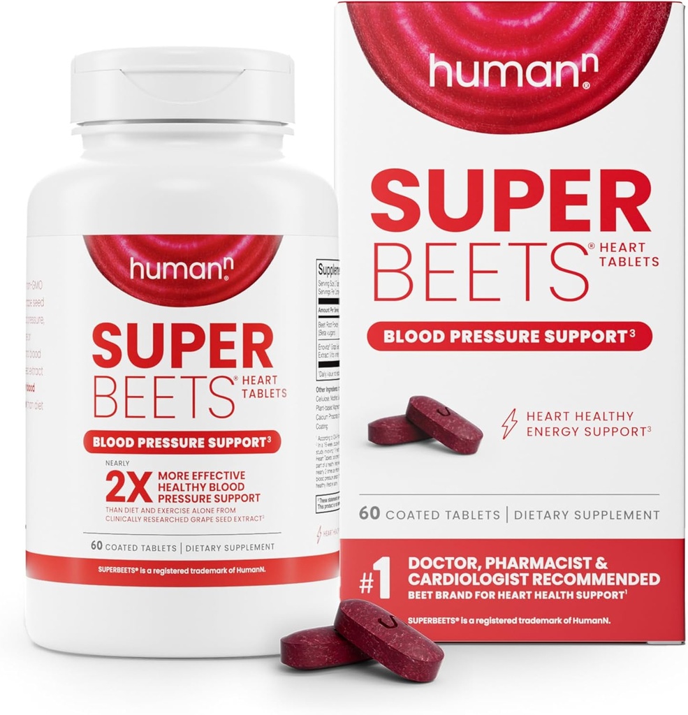 Humann SuperBeets Kalp Tabletleri Smooth Coat 500 mg - Non-GMO Toz - Klinik olarak Studied Antioksis, 60 Count