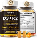 D3 5000iu & K2 ( MK7 olarak) 200mcg Gummies + 600 mgo, Yüksek Absorpsiyon için Coconut Yağı, En Güçlü Vitamin D3 K2 Tamam - Bones Muscle Immune için Destek, Vegan 60 Count