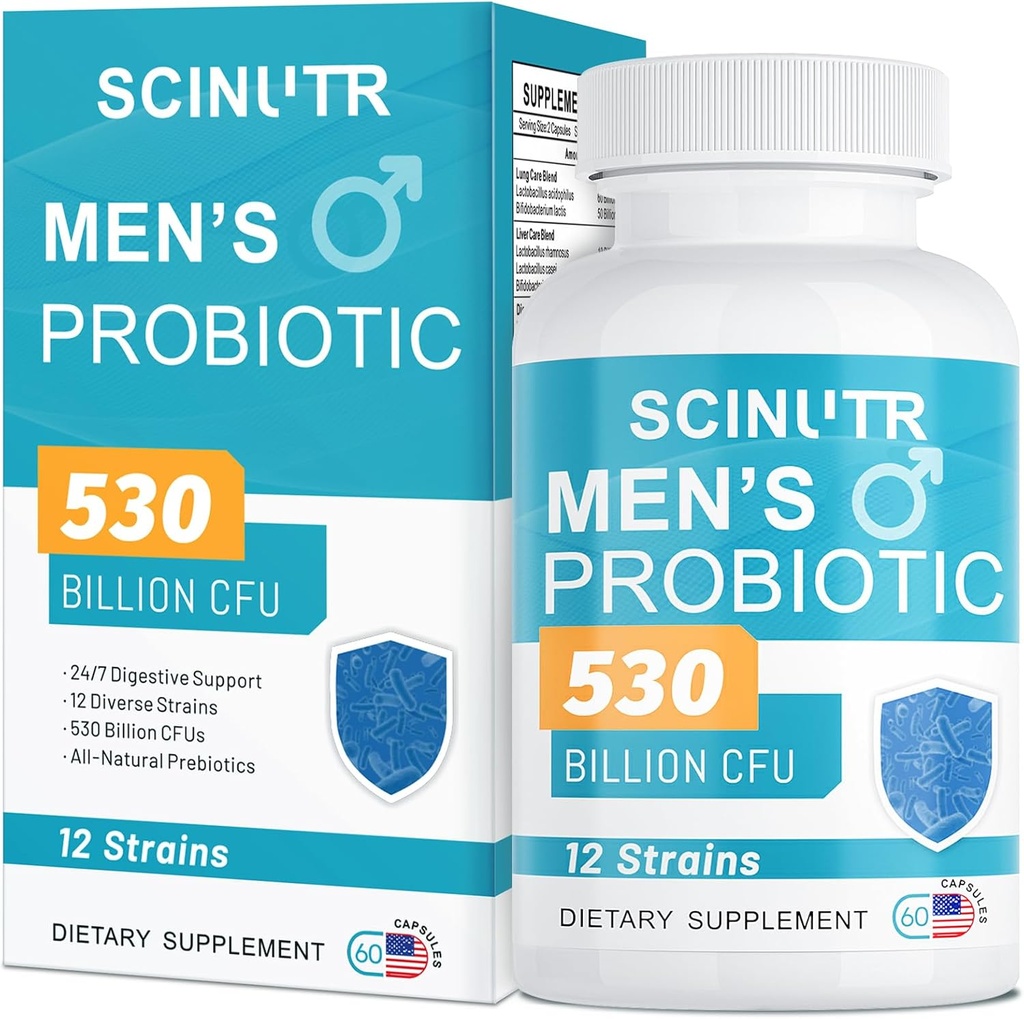 Erkekler için probiyotikler, 530 Milyar CFUs & 12 Strains, Turmeric Cranberry & Cut, Gut Health for Men, Supports Digestive Health, Microbiome, Colon, & Immune Health, 30-Day Supply