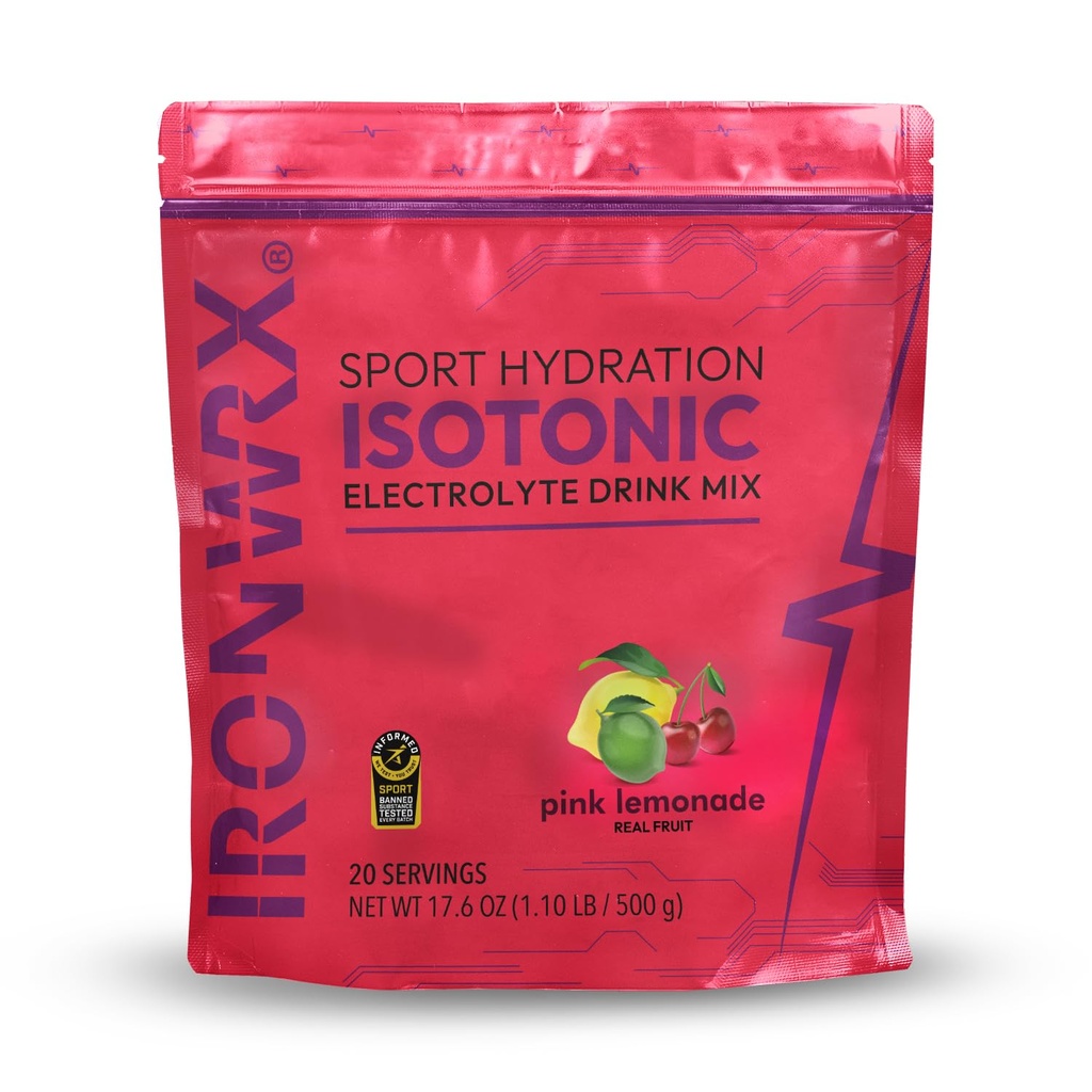 IRONWRX Isotonic Electrolyte Powder | Rapid Hydration & Energy Drink Mix | 420mg Sodium, Magnesium, Potassium + 21g Carbs | Informed Sport Certified Banned Substance Free | Pink Lemonade, 20 Servings
