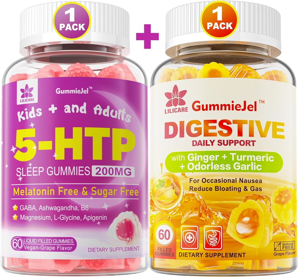 Ginger Chews Supplement Gummies for Nausea, Stomach Relief & 5HTP Gummies for Yetişkinler & Çocuklar 8+ with GABA + Magnezyum Glycinate