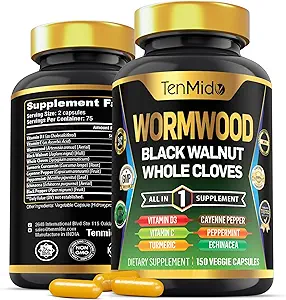 Wormwood Capsules Erkekler ve Kadınlar için Tamam, Black Walnut, Whole Cloves, Turmeric, Cayenne Pepper & More - Digestive, Immune Support - Nutrient Rich - 150 Capsules
