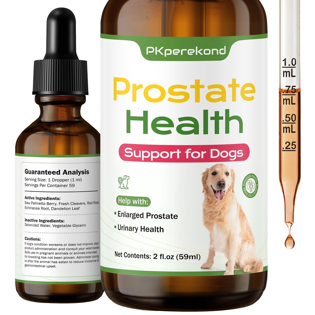 Prostate Health Support for Dogs, Relieves Enlarged Prostate, Supports Urinary Tract Health, Normal Frequency, Enhances Overall Immune Wellness, Natural Herbal Supplement, 2 oz (59 ml), Herbal Flavor