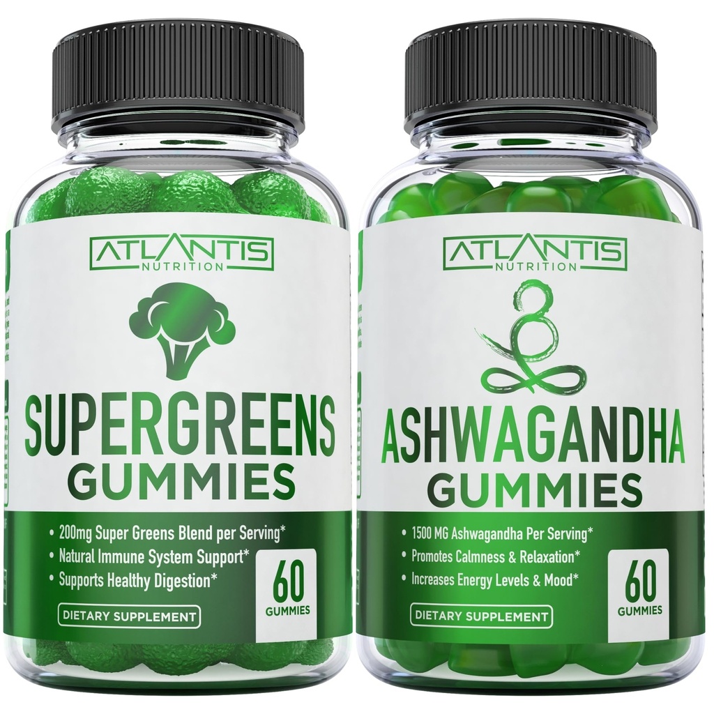 Supergreens & Ashwagandha Gummies - Ashwagandha Calmness & Developments The Immune System - Lezzetli Supergreens With Spinach, Broccoli, Beetroot & Green Tea for Immune Support - 60 Gummies
