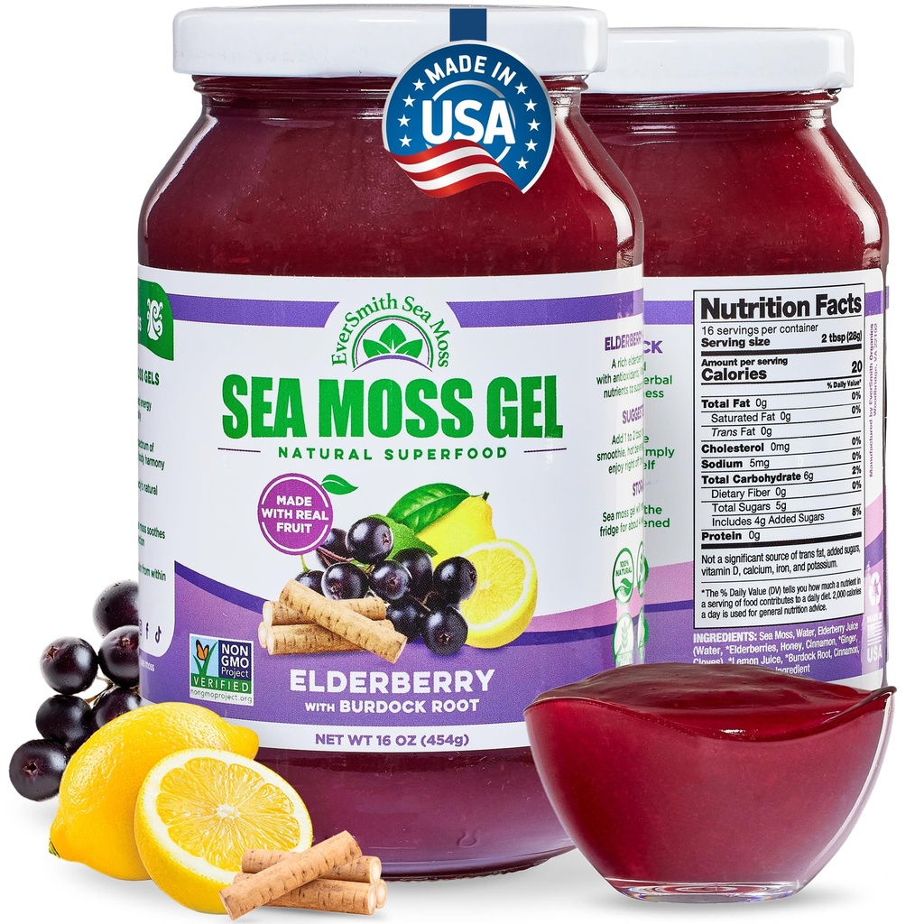 Wildcrafted Irish Sea Moss Gel | ABD'de Yapılan | Vitaminler ve Mineraller | Deniz Moss Gel Raw | Beslenme Supplement | Yaşlılar (16 oz)