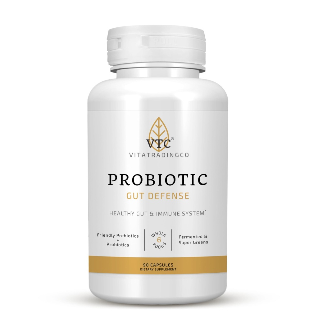 VTC VitaTradingCo. Probiyotik Gut Savunma | Probiyotikler ve Prebiyotikler Gut Health & Digestion | 1 Milyar CFU with Whole Food Base | 90 Capsules
