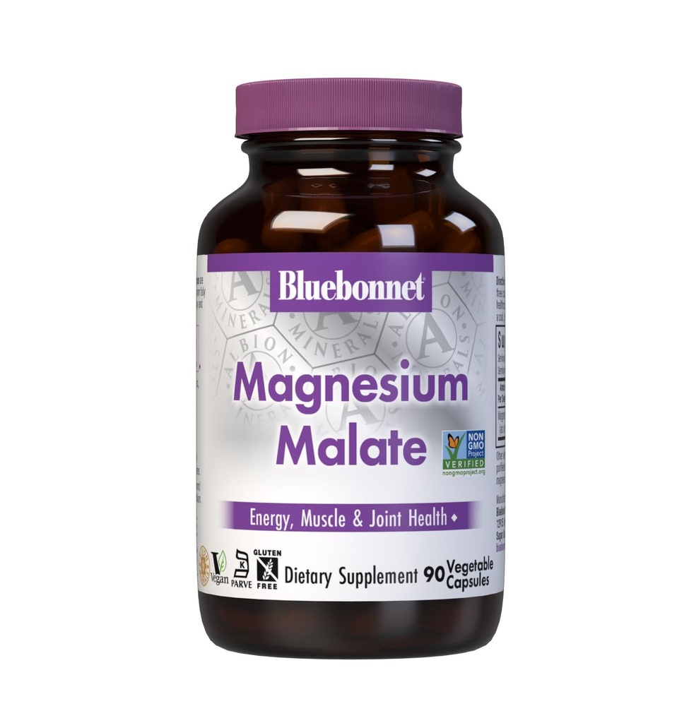 Bluebonnet Beslenme Magnezyum Malate Sebze Kapsülleri - Enerji, Kas ve Ortak Sağlık - Non-GMO, Vegan, Kosher Sertifikalı, Gluten-Free, 90 Kont