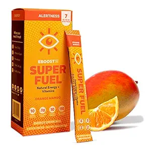 EBOOST Energy Drink Powder, Super Fuel - Orange Mango, 7 Packets - Pre-Workout Powder Energy Drink Mix - Natural Energy, L-Tyrosine, L-Theanine & Vitamins - Preworkout για γυναίκες & άνδρες να πάει