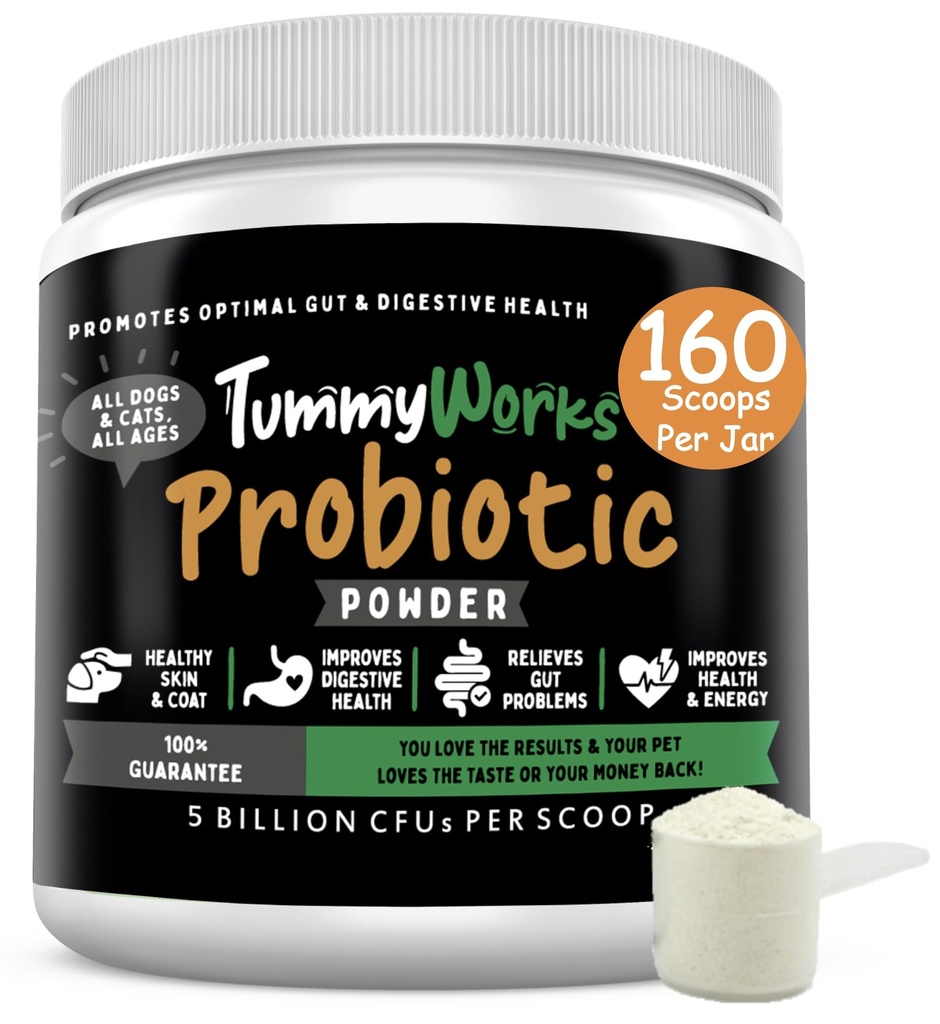 TummyWorks Probiyotik Toz Köpekler ve Kediler için. Probiyotikler For Digestive Health, Immune Support, Diarrhea, Gas, Itching & Mevsim Allergies. Digestive Enzymes & Prebiyotiks ile. ABD'de Made in USA - 160 Scoops