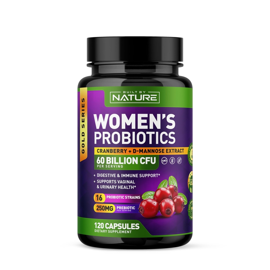 Probiotics for Women - 60 Billion CFUs, 16 Strains, with Cranberry, D-Mannose & Prebiotics - Υποστηρίζει Digestive, Immune, & Κολπική Υγεία - Μη ΓΤΟ, Γαλακτοκομικά & Χωρίς Γλουτένη - 120 Veggie Κάψουλες