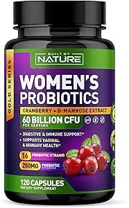 Kadınlar için Probiyotikler - 60 Milyar CFUs, 16 Strains, Cranberry, D-Mannose & Prebiyotiks - Supports Digestive, Immune, & Vaginal Health - Non-GMO, Dairy & Gluten-Free - 120 Veggie Capsules