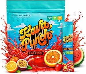 KAVA PUNCH Relaxation Drink Mix – 12 Stick Pack Pouch with Kava Kava Kava Label for Stress Relief | Non-Alcoholic, Low-Calorie, Sağlıklı Alternatif İçecek | Portatif Alkol Ücretsiz