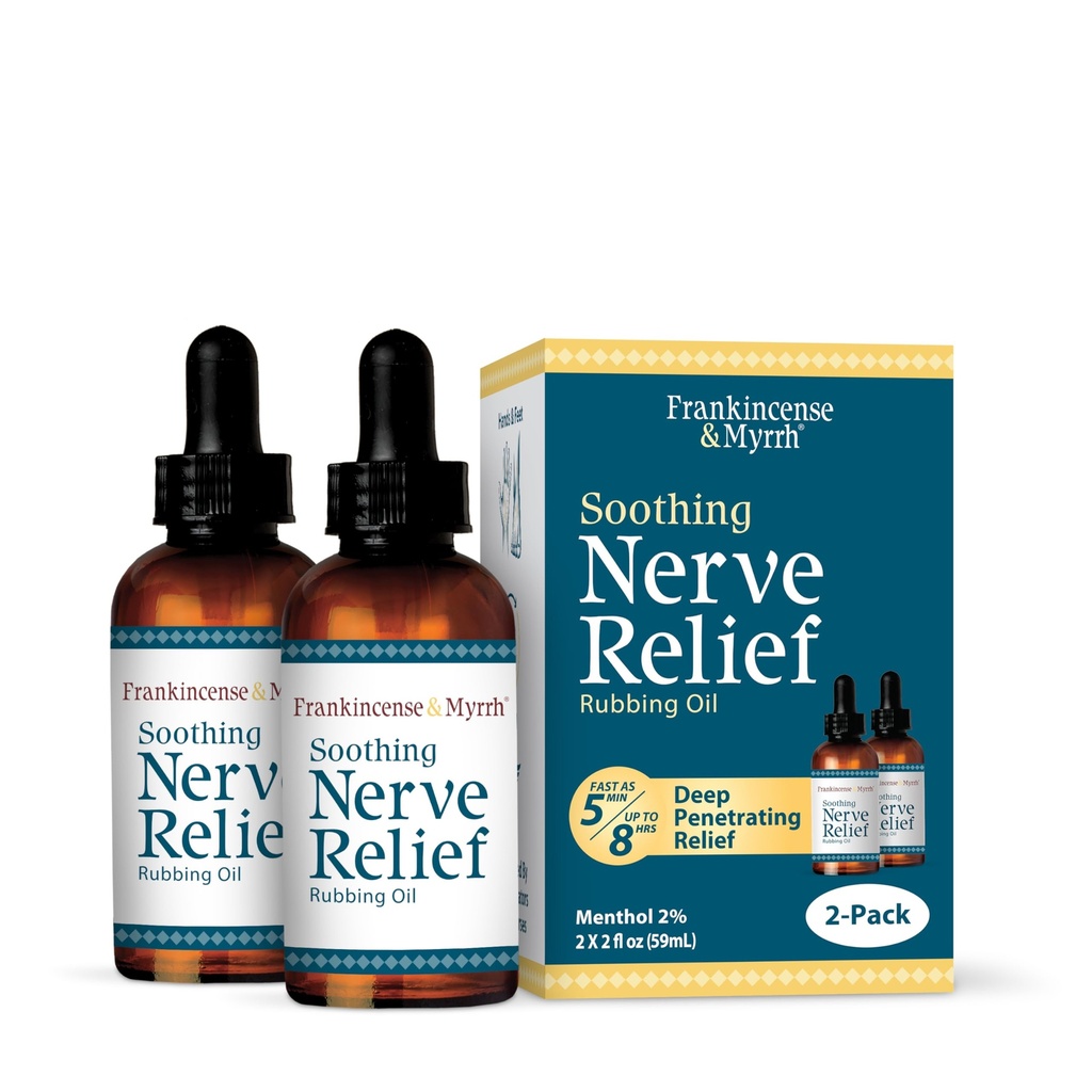 Frankincense & Myrrh Neuropathy Nerve Pain Relief Rubbing Oil, Soothing Relief for Hands Feet, Burning, Tingling, Numbness, Pins & Needles, Safe for Diabetics, Menthol + 9 Essential Oils, 2 Pack, 2oz