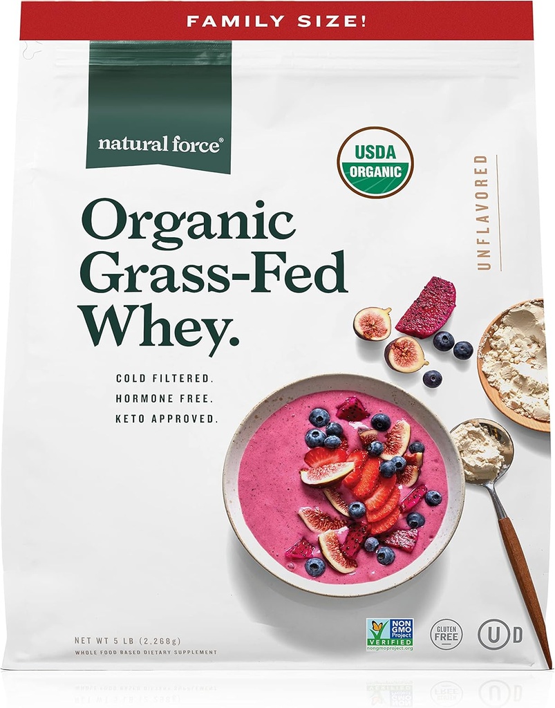 Φυσικής Δύναμης Grass Fed Βιολογική σκόνη πρωτεΐνης ορού γάλακτος – Μη GMO Επαληθευμένο, Humane Certified & Lab Δοκιμάστηκε για τοξίνες – Καθαρή & Άγευστη – Κετοφιλική, χαμηλή υδατάνθρακες, και Kosher – 5 Λίρες Α2 πρωτεΐνη