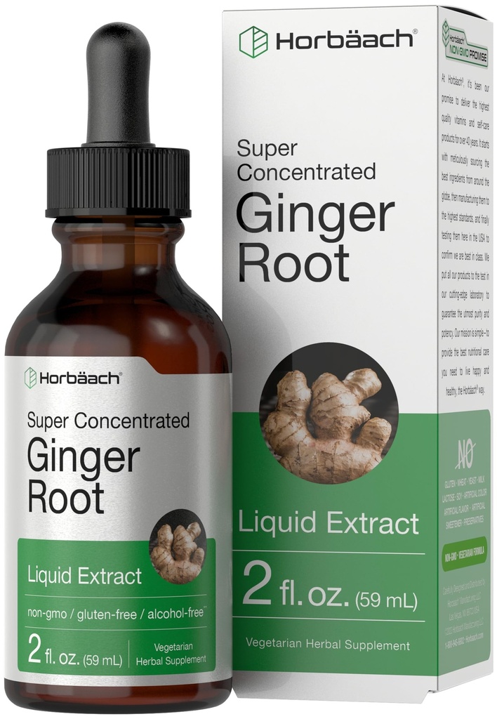 Horbäach Ginger Root Extract Liquid | 2 oz | Alkol Ücretsiz Supplement | Super Tempd | Vegetarian, Non-GMO, Gluten Free