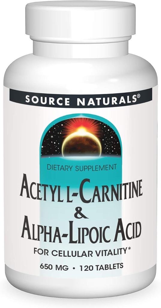 Source Naturals Acetyl L-Carnitine & Alfa-Lipoic Acid 650 mg- 120 Tablets