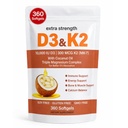 Vitamin D3 K2 Magnesium Complex Softgels with Coconut Oil, D3 + K2 (MK-7) & Triple Magnesium, Daily Bone and Muscle Support, Easy to Swallow, Non-GMO, 360 Softgels