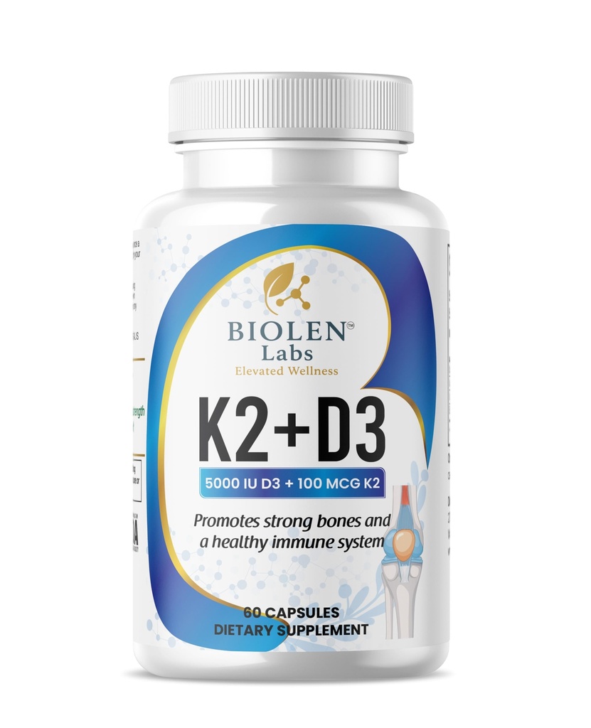 K2 + D3 Vitamin Supplement, 5000 IU D3, 100 MCG K2, Bone Health Support, Immune System Support, 60 Vegan CapsulesK2 + d