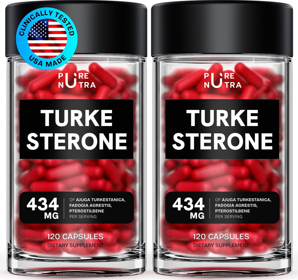 Organic Turkesterone Supplement for Men - Muscle Recovery & Growth with Organic Fadogia Agrestis, Pterostilbene, Ajuga Turkestanica | Complexed Turkesterone Powder | 2 Packs