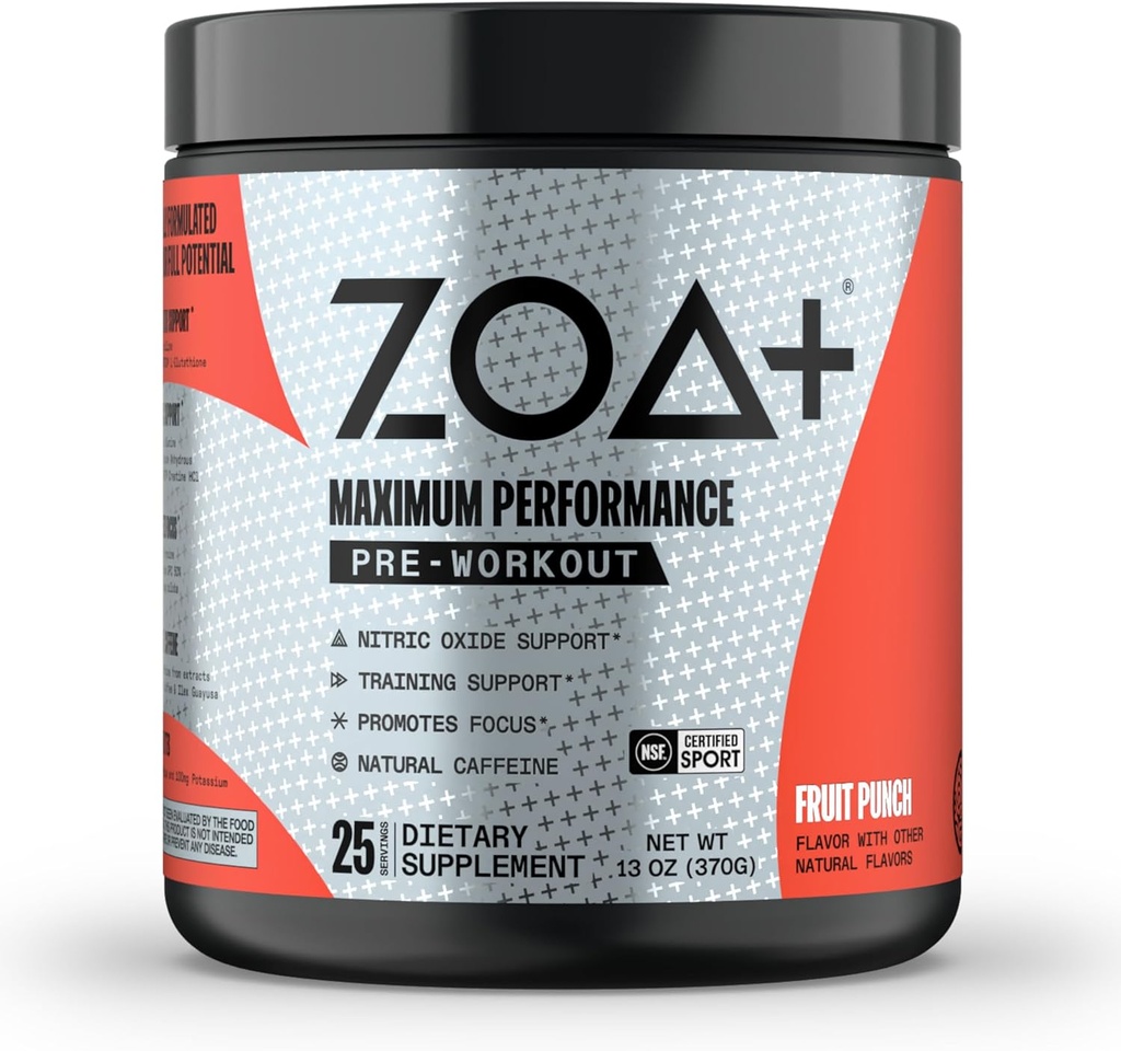 ZOA+ Zero Sugar Pre Workout Toz, Meyve Z - NSF, Electrolytes, Kretine, Beta Alanine, Ginkgo Biloba, 200 mg Caffeine - 25 Servisler