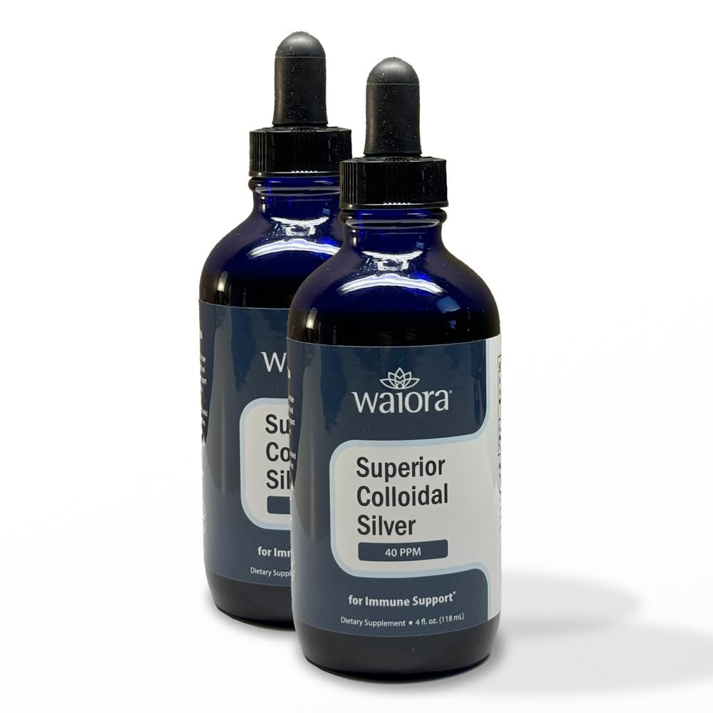 Üstün Colloidal Silver, Waiora, Sıvı Mineral Supplement, 40 PPM, Immune Support için, Blue Glass Şişe Dropper (2 bott/44 serv.)