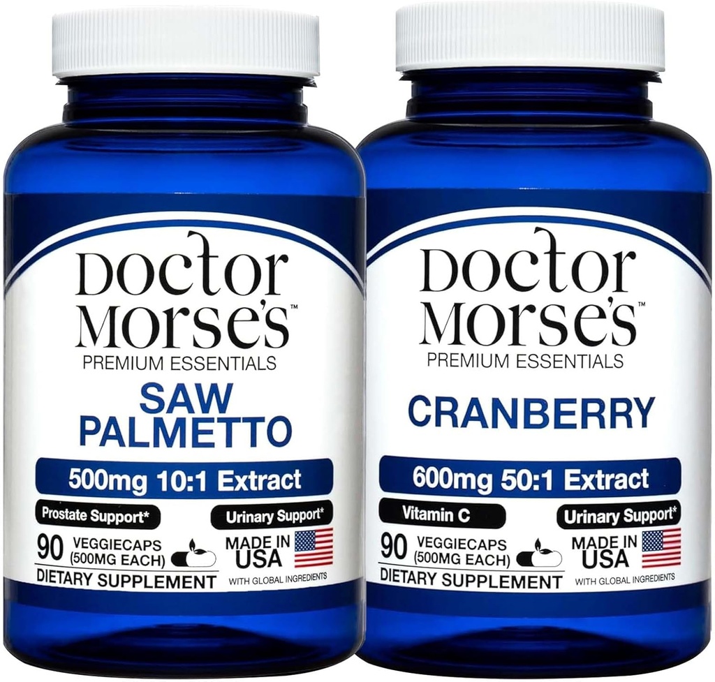 Doctor Morse's Saw Palmetto 5000mg & Cranberry 30000mg Bundle - Prostate Health, Urinary Tract Support, και συνολική ευεξία για άνδρες και γυναίκες, FDA-Εγγραφεί, NSF-Certified 90 κάψουλες
