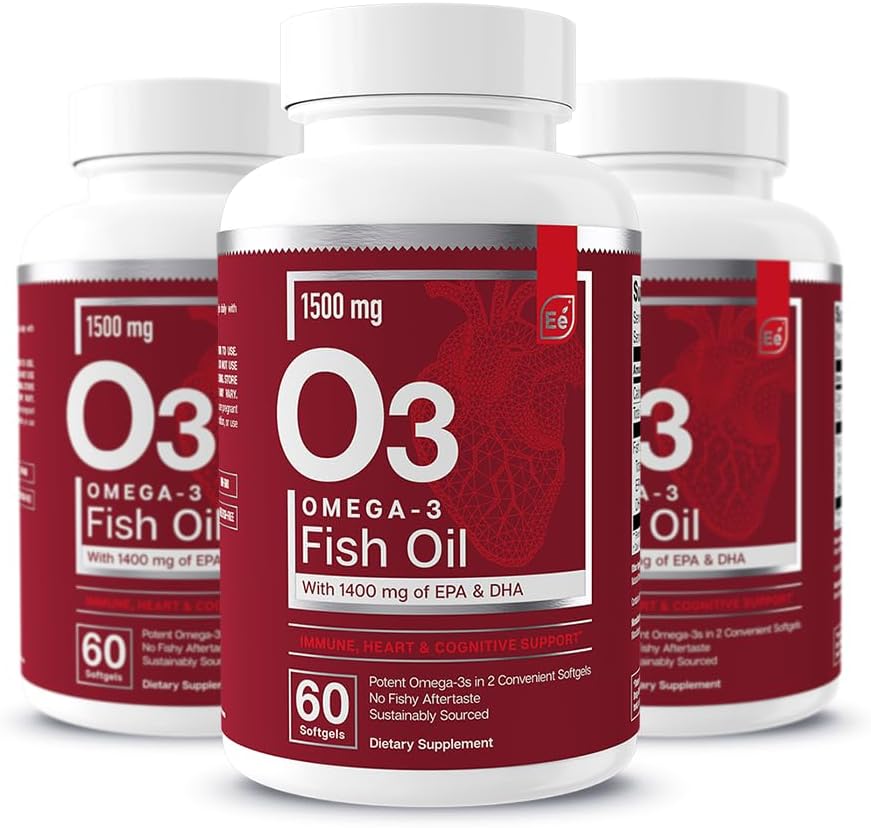 Essential Elements Omega-3 Fish Oil Supplement with EPA & DHA | Immune, Heart & Cognitive Support | 60 Softgels (3-Pack)
