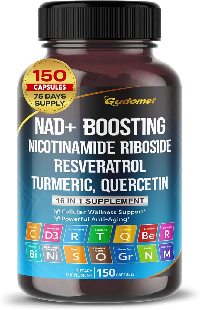 NAD+ Ενίσχυση της τρανς-σβερατρόλης Turmeric Quercetin Δενδρολίβανο Bilberry φασκόμηλο Πράσινο Τσάι Ρίγανη Βούτυρο Γάλα Γαϊδουράγκαθο Μαύρο πιπέρι -150 κάψουλες-Made in USA