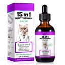 Cat Multivitamin Drops - 15 in 1 Vitamin Supplement for Immune Support, Heart, Bones, Joint, Skin & Coat Health, Bacon Flavor Vitamins for Senior Cats & Kittens (1 Pack, for cat)
