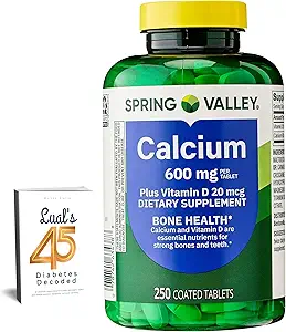 Spring Valleyuba 600 mg Plus Vitamin D3, 250 kapaklı Tabletler. Bone Health Support Supplement. Tablet başına 800 IU Vitamin D, 45 Diyabet Decoded ile