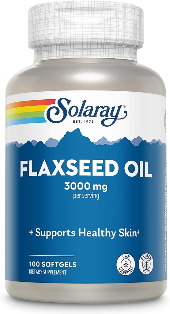 SOLARAY Flaxseed Oil 3000 mg with Omega 3 6 9, Flax Tohum Yumuşakgels for Skin Health, Triple Omega Supplement, Non-GMO, Gluten Free, Lab TY - 60 Günlük Garanti - 33 Hizmet, 100 Softgels