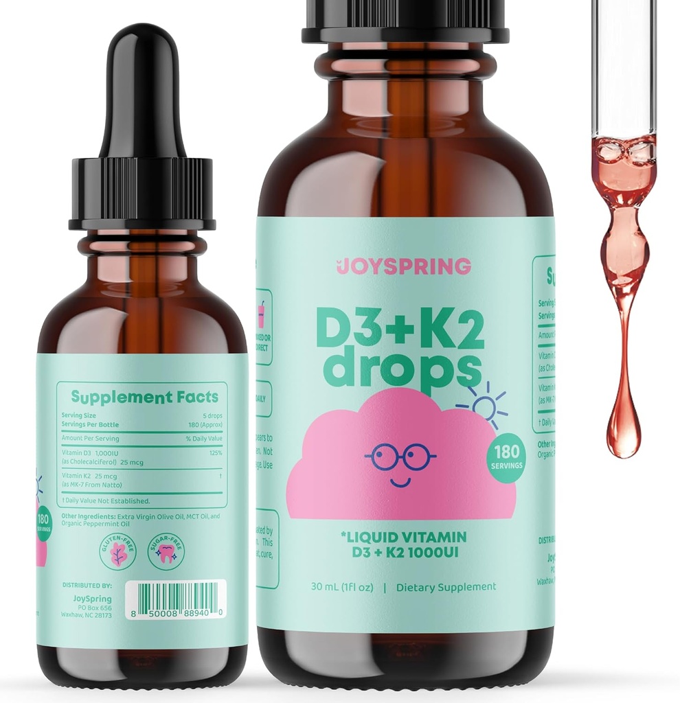Çocuklar için K2 Vitamin D ile Spring Sıvı Vitamin D3 - Çocuklar için Immune Destek, Çocuklar için Günlük Multivitamin ve Çocuklar Için Yaşlılar Immune ATM ve Doğal Çocuklar Focus Supplements Drops