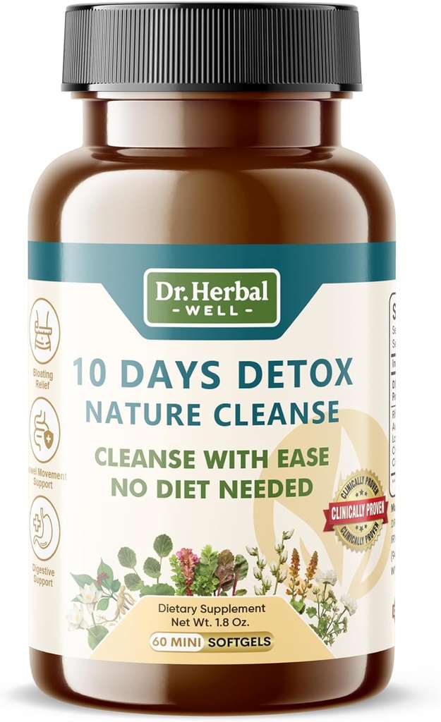 10 Days Detox Natural Cleanse with Ease No Diyet Needed (60 Mini Softgels)